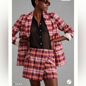 Maeve Anthropologie Plaid Skort Orange Pink Purple Preppy Size 6